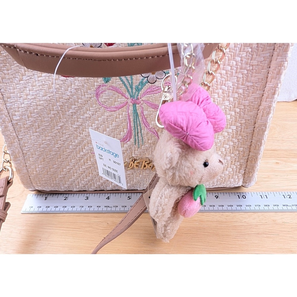 Luv Betsey by Betsey Johnson Straw Strawberry Tote Bag with Teddy Bear Charm NWT - Picture 10 of 12